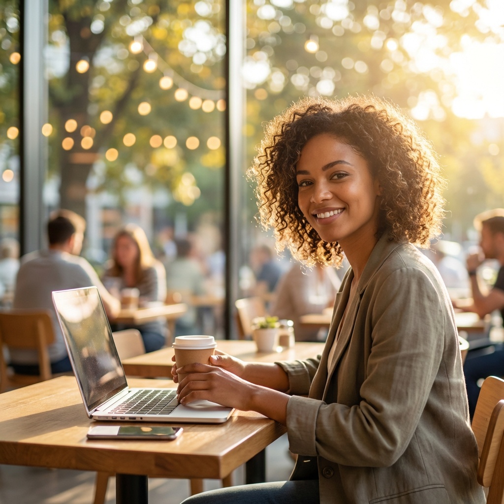 Selbstständige Frau im Cafe
